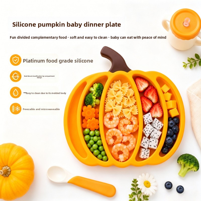 Baby Food Dinner - Assiette Bébé en Silicone Citrouille à