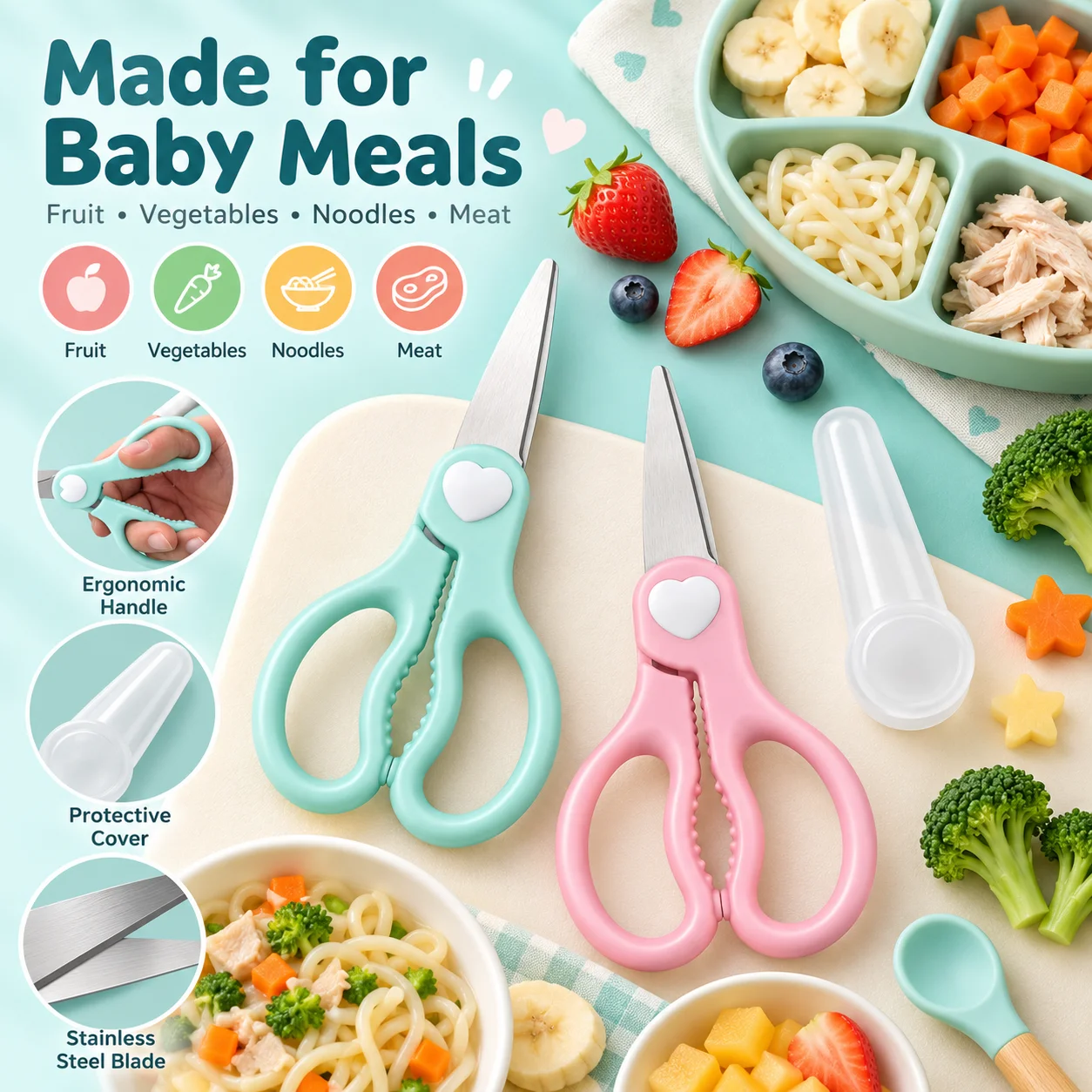 Veggie Baby Food - Ciseaux pour aliments pour bébés, portables,
