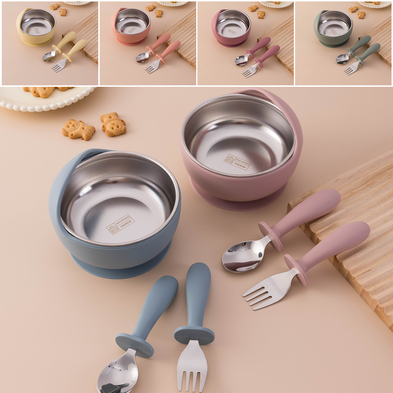 Baby Food Kit - Ensemble d'alimentation en Silicone et acier